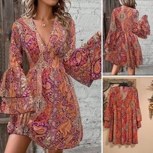 Colorful Paisley Long Sleeve Dress. Excellent Condition NWOT Size Large